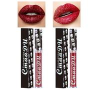 2 Pcs Glitter Lipstick, Glitter Lip Gloss, Red Glitter Lipstick, Red Metallic Liquid Diamond Glitter Lipstick, 3.5ml Lip Gloss, Glitter Lip Gloss Non-Stick Cup Waterproof Suitable For Girls And Women