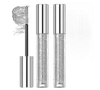 2 Pcs Glitter Mascara for Eyelashes,Shimmer Lash Mascara,Lashes Top Coat Shiny Mascara Sparkling Diamond Eyelash For Sensitive Eyes,Zero Clumps Longlasting Eye Make-Up Girls Gift (2Pcs Silver)