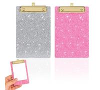 2 PCS Glitter Pink Clipboard, Mini Clipboards, Small Clipboards, Clip Boards Bingo Boards with Clip at Top Waterproof A6 Clipboard for Classroom Office Warehouse Restaurant Use 15x10cm