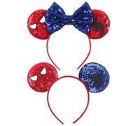 2 PCS Glitter Sequin Bow Mouse Ears and Spider Headbands,Red and Blue Sparkled Sequin Hair Headband,Shiny Bows Glitter Party Children Hair Bands,Girls Princess Party Decorations Cosplay