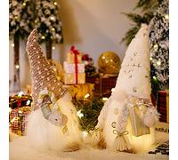 2 Pcs Gnome Christmas Decorations LED, Light Up Christmas Ornaments Indoor, Christmas Gonk Decorations Light Up, Christmas Ornaments Battery Swedish Nordic Plush Figures for Tree Home Fireplace (A)
