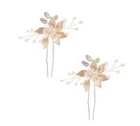 2 Pcs Gold Bride Wedding Headpiece, Pearl Leaves Hair Pins Accessories, Vintage Golden Leaf Hairpin, Bridal Crystal Flower Hair Pieces, Bridal Headpiece for Women and Girls (Gold)