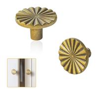 2 Pcs Gold Drawer Knobs,Gold Handles,Antique Brass Cabinetknobs,Solid Round Brass Doorknob with Screws,Classic Solid Zinc Alloy Knobs for Drawers,Golden Flat Drawer Pulls,for Wardrobes,Closets