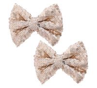 2 PCS Gold Hair Clips, 3-Inch Glitter Sequin Bow Hairpin Sparkling Sequin Hair Bow Clips Fashion Bows Clip Bling Hairpin Accessories for Girls Teens and Women(Champagne Gold)