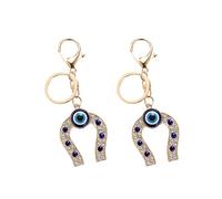 2 Pcs Gold Horseshoe Keychain Charm Holder with Evil Eye for Women and Men Good Luck Blue Protection Amulet for Keys