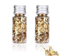 2 Pcs Gold Leaf Flakes, 2 Bottles Gold Leaf Flakes Foil, Golden Leaf, Golden Sprinkles Board Multifunction Foil Paper Decorating Foil Paper, Inedible Flakes for Resin, Nails Art