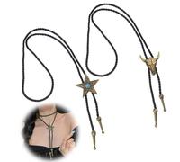 2 Pcs Gold Leather Tie Necklaces, Handmade Western Cow Skull Ranger Star Chains, Fashion Retro Neckties Pendant, Cowboy Accessories Gift for Men and Women Husband Dad Rodeo