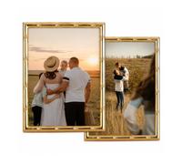2 PCS Gold Metal Photo Frames 5x7 Inch - Vintage Picture Frame for 13x18cm With Velvet Backing and Glass Front, Wall Mounting or Tabletop for Weddings & Retro Home Decor