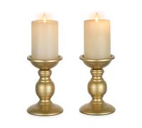2 Pcs Gold Pillar Candle Holders, Gold Candlestick Most Ideal for 3" Pillar Candles, Gifts for Wedding, Party, Home, Spa, Reiki, Votive Candle (2 x S)