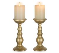 2 Pcs Gold Pillar Candle Holders, Gold Candlestick Most Ideal for 3" Pillar Candles, Gifts for Wedding, Party, Home, Spa, Reiki, Votive Candle (2 x L)