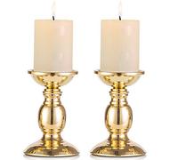 2 Pcs Gold Pillar Candle Holders, Gold Candlestick Most Ideal for 3" Pillar Candles, Gifts for Wedding, Party, Home, Spa, Reiki, Votive Candle (2 x S)