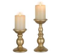 2 Pcs Gold Pillar Candle Holders, Gold Candlestick Most Ideal for 3" Pillar Candles, Gifts for Wedding, Party, Home, Spa, Reiki, Votive Candle (S + L)