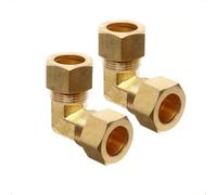 2 Pcs Gold-Plated Brass Compression Elbow Fitting, 90-Degree Plumbing Connector for Water/Gas Pipes (Copper/PE/Aluminum-Plastic Pipes)