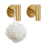 2 Pcs Gold Self Adhesive Hooks for Hanging Stainless Steel Stick on Hooks Heavy Duty Wall Hangers No Drilling Waterproof and Rustproof Towel Hook for Bathrooms, Kitchen, Door, Tile-Loofah, Robe, Coat
