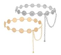 2 PCS Gold & Silver Hollow Out Daisy Chain Belt, Western Boho Chain Belts for Women, Vintage Openwork Long Buckle Waist Belt, djustable Boho Waist Chain, Women's Waist Chain