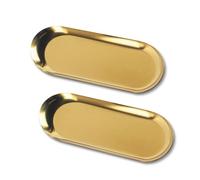 2 Pcs Gold Trays Decorative Trays, Trinket Tray, Gold Trinket Serving Tray, Small Stainless Steel Oval Ornaments Plates for Jewellery Coffee Table Candle Key Cosmetics Dish Plate Bedroom Bathroom