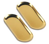2 Pcs Gold Trays Decorative Trays, Trinket Tray, Gold Trinket Serving Tray, Small Stainless Steel Oval Ornaments Plates for Jewellery Coffee Table Candle Key Cosmetics Dish Plate Bedroom Bathroom