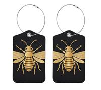 2 Pcs Golden Bee Pattern Luggage Tags for Suitcase PU Leather Travel Bag Tag ID Label Address Card Travel Bag Labels Suitcase Tags