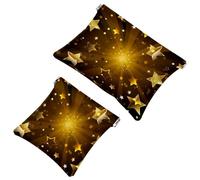 2 PCS Golden Stars on Dark Pocket Cosmetic Bag, Self-Closing Shrapnel Makeup Pouch, Portable No Zipper Mini Travel Make Up Bag for Headphones Coin Lipstick Cosmetics Earphones Jewelry Organizer