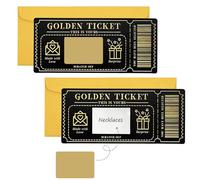 2 Pcs Golden Ticket Scratch Cards with Envelopes, Black Gold Scratch Card Reveal Surprise Personalised Scratch Card Ticket Writing Your Own Gifts for Birthday Holiday