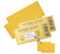 2 Pcs Golden Ticket Scratch Off Cards with Envelopes, Golden Scratch-Off DIY Personalised Ticket Cards for Valentines Day Anniversary Birthday Gift Christmas Greeting Card