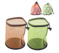 2 PCS Golf Ball Bag, Golf Ball Storage Bags with Drawstring Cord Lock Closure Each Hold 25 Balls, Nylon Mesh Accessories Pouch for Men, for Courses, Shcool, Training, Camping (Orange, Green)