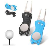 2 pcs Golf Divot Repair Tool Metal Foldable Golf Divot Tool Golf Pitch Mark Repair Tool Golf Pitchfork Golf Foldable Divot Tool with Pop-up Button and Magnetic Ball Marker for Golfer Divot Tools