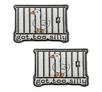 2 PCS Got Too Silly Patches Funny Meme Silly Goose Jail Fastener Emblem Hook and Loop Patches Tactical Embroidered Applique for Hat Pouch Clothes Coat Pants Armband Bag Vest Jacket Uniforms Backpack