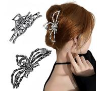2 Pcs Gothic Metal Hair Claw Clips - Black Spider Web Skeleton Hand Skull Hair Clips for Women & Girls, Large Medium Size for Thick Thin Hair, Halloween Goth Hiphop Hair Gift (Black Gun)