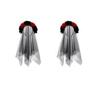 2 pcs Gothic Rose Headband - Mexican Skull Flower Crown with Black Veil, Adjustable Day of the Dead & Halloween Headpiece for Women (Red-Black)
