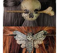2 Pcs Gothic Skull Bone Hair Clip - Vintage Hair Pin Stick Slide with Faux Bone Death Moth Witch Hairpin Renaissance Festival Hair Accessories