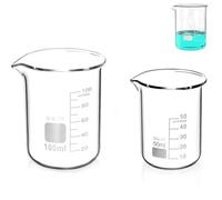 2 Pcs Graduated Borosilicate Glass Beaker 50ml 100ml Glass Measuring Beaker Set for Science Lab Kitchen
