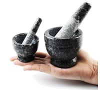2 pcs Granite Mortar and Pestle Set, Miniature Grinder for Herbs, Asian Spices and Seeds for Thai, Chinese, Indian Cuisine Chefs and Home Cooks - (Grey 2 in and Grey 3 in.)