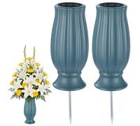 2 PCS Grave Flower Pot with Metal Spike, Memorial Flower Holders for Graves, Plastic Cemetery Vases for Artificial or Fresh Flowers, Outdoor Grave Decoration for Garden Yard Memorial Use