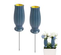 2 Pcs Grave Vases, 25×10.5×10.5cm Grave Flower Holders, Sea Blue