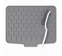 2 Pcs Gray Silicone Dish Drying Mat & Narrow Gap Brush, 15.75" x 12.8" | 2Pcs Gray Silicone Dish Drying Mat Set, Water Drop Raised Dot Open Design, 15.75" mat & 10.83" gap brush for kitchen sink
