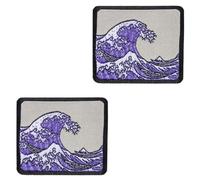 2 Pcs Great Wave Off Kanagawa Funny Emblem Patch Iron On Sew On Colour Embroidered Fastener Cute Style Applique Tactical Military Patches for Vest,Bags,Clothes,Jeans,Jacket,Hats,Backpacks