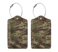 2 Pcs Green Camouflage Luggage Tag for Suitcase, Army Military Camo Tags Birthday Gifts for Men Women Travel Mother's Day Father, Identifiers Privacy Cover ID Label with Durable Steel Loop