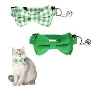 2 Pcs Green Cat Collar, Breakaway Bowtie Cat Collar with Bell & Bow, Green Kitten Bow Collars for Dogs, Cats, Pets, Kitten Puppy Decorations