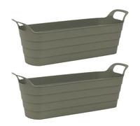 (2 Pcs Green) Herb Pots w/ Handles Plastic Flexi Planter Flower Box
