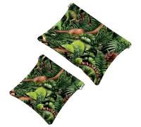 2 PCS Green Jungle Dinosaur World Pocket Cosmetic Bag, Self-Closing Shrapnel Makeup Pouch, Portable No Zipper Mini Travel Make Up Bag for Headphones Coin Lipstick Cosmetics Earphones Jewelry Organizer