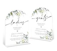 2 Pcs Greenery Wedding Bathroom Ladies & Gents Signs, 6 x 8 Inch White Arch Acrylic Wedding Sign with Holder, Wedding Sign for Ceremony and Reception, Wedding Decoration, Wedding Supplies - LY32