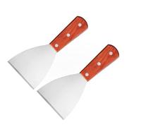 2 Pcs Griddle Scraper,Stainless Steel Spatula for Cast Iron Wood Handle Slant Edge Grill Scrapers for Food Service/Cooking/Cleaning(Brown)