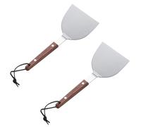 2 Pcs Griddle Spatula, Teppanyaki Spatulas with Wooden Handle Stainless Steel Metal Spatula Griddle Scrape for Griddle BBQ Grill and Flat Top Cooking (Large)