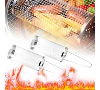 2 Pcs Grill Basket for BBQ, 304 Stainless Steel, Vegetable and Shrimp Grilling Basket, BBQ Accessories for Outdoor Cooking, Camping, Gifts for Dad or Husband who love grilling