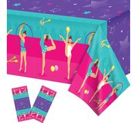 2 Pcs Gymnastics Party Tablecloth, 87" Lx54 W Rectangular Plastic Tablecovers, Gymnastics Theme Birthday Party Supplies Disposable Table Covers for Kids Birthday Gymnastics Birthday Party Decor