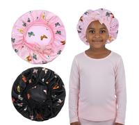 2 Pcs Hair Bonnet for Sleeping Silk Bonnet for Sleeping Kids Adjustable Satin Bonnets Elastic Sleep Cap Silk Sleep Head Cover for Baby Girls Boys Teens Toddler Kids Child Curly Hair (Pink & Black)