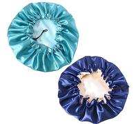 2 Pcs Hair Bonnet for Sleeping Wide Band Satin Cap Soft Night Sleep Hat Salon Bonnet Hat Silk Hair Wrap for Sleeping for Night Sleep Curly Hair Protection Head Cover Blue Gray