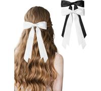 2 PCS Hair Bows for Women - Bows for Hair Black Hair Ribbons for girls (White/Black)