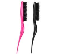 2 Pcs Hair Brush Set - Slick Back Bristle Brush for Teasing, Combing, Scalp Massage - For Straight or Curly Hair - Black & Rose Red